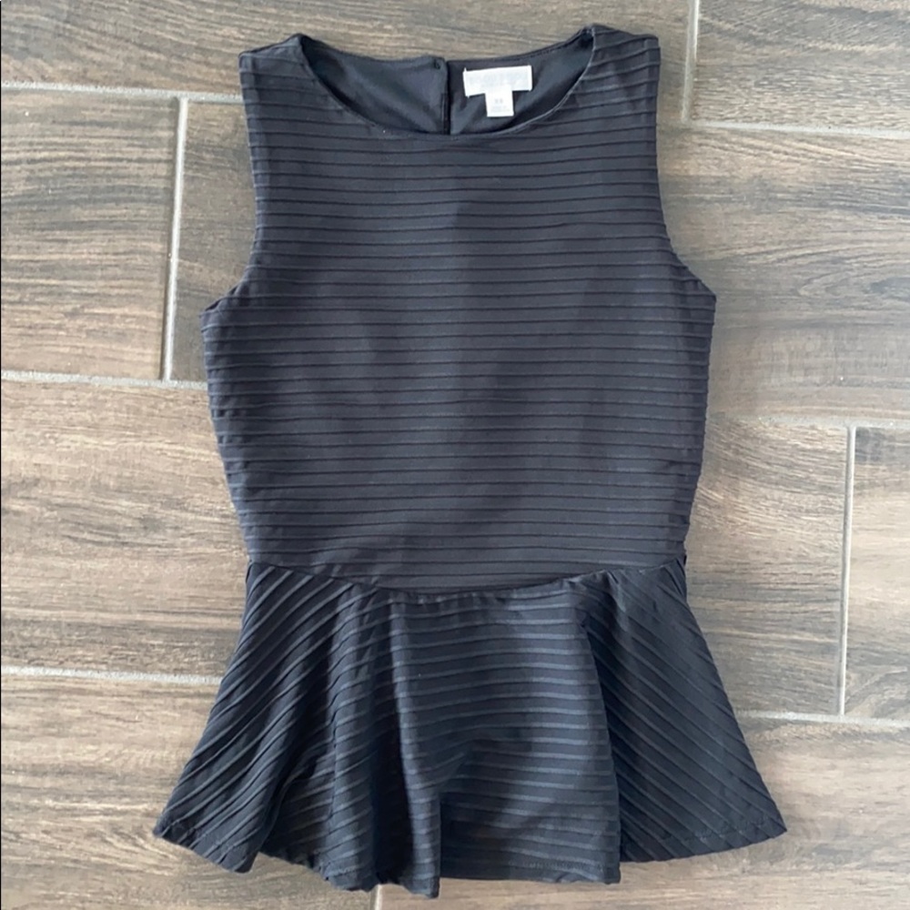 Peplum Ribbed Black Tank XS